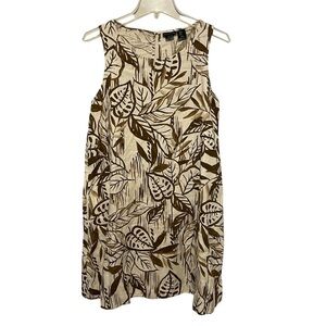 Tahari 100% Linen Sleeveless Tropical Palm Leaf Print Shift Dress Size S Pockets
